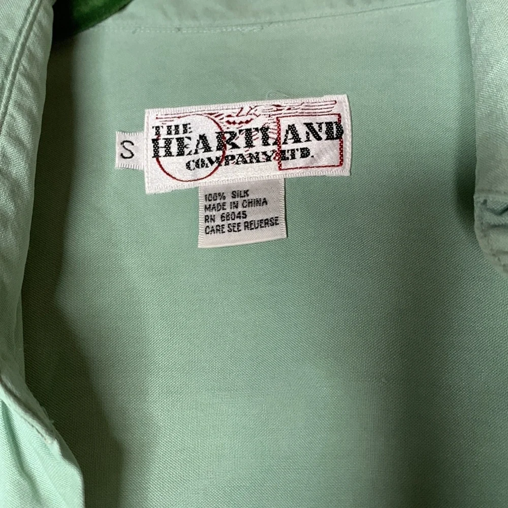 Vintage Men's Mint Green Button-Up Silk Shirt (S) - Picture 2 of 8